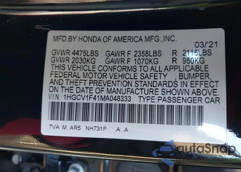 2021 Honda Accord Sport Special Edition z USA, uszkodzony, nr VIN 1HGCV1F41MA048333